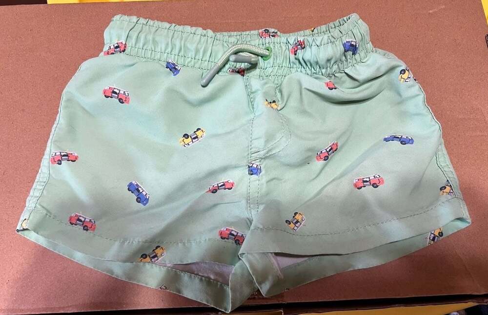 Zara Boys Green Car Print Swim Trunks Size 2-3 Years